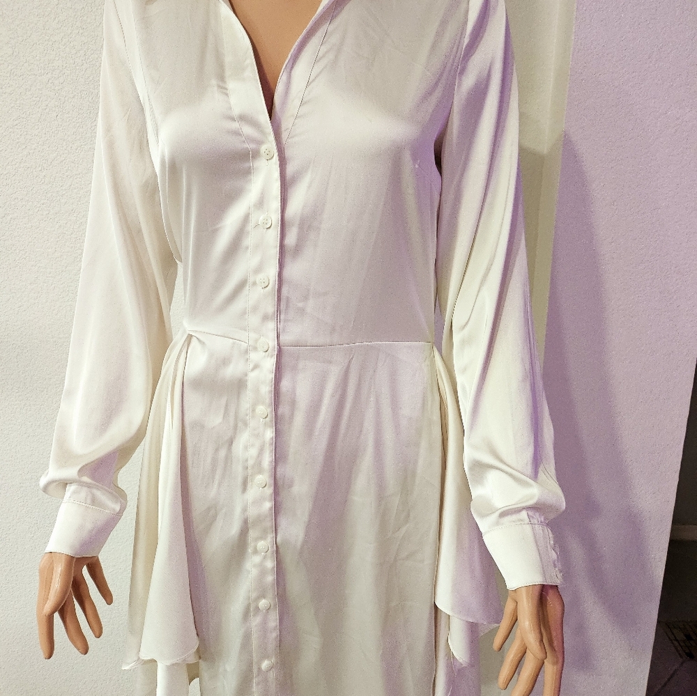 GUESS White Satin Button Up Shirt Dress S